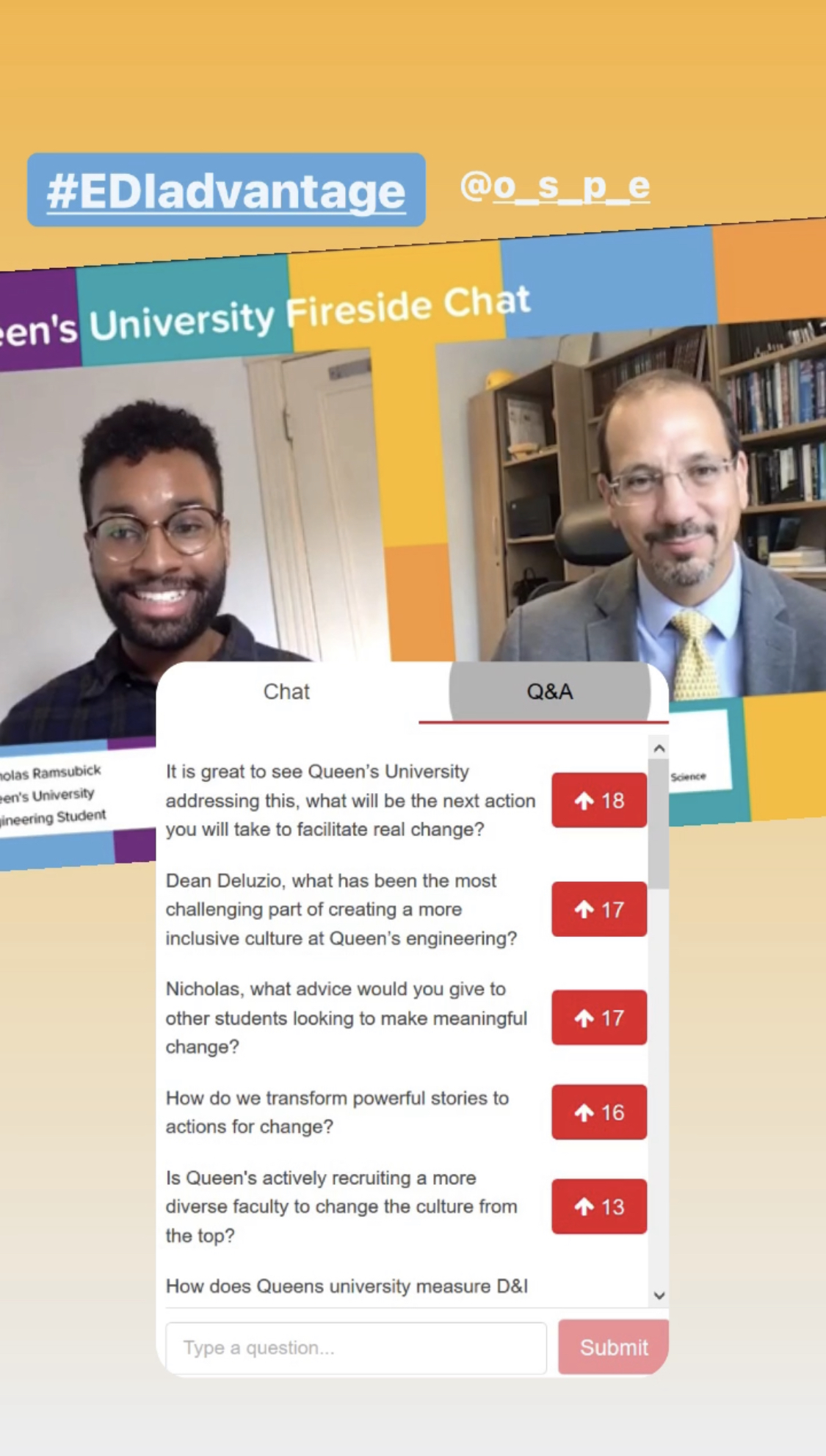 Dean Deluzio and Nicholas Ramsubick screenshots from OSPE fireside chat
