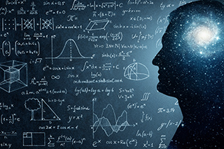 silhouette of a person with math equations floating around them