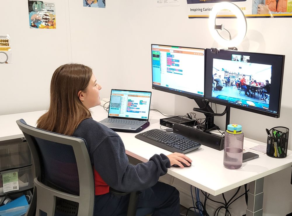 Student delivering virtual workshop